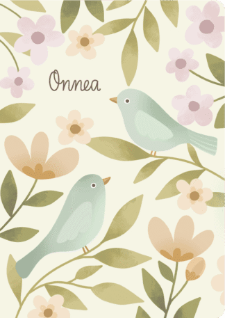 2-osainen onnittelukortti Onnea linnut